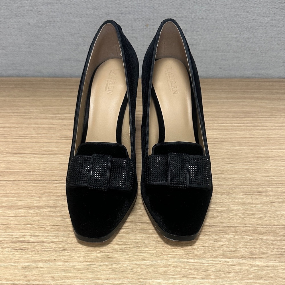 Lauren Ralph Lauren Black Velvet Bow Detail Pumps EUC
